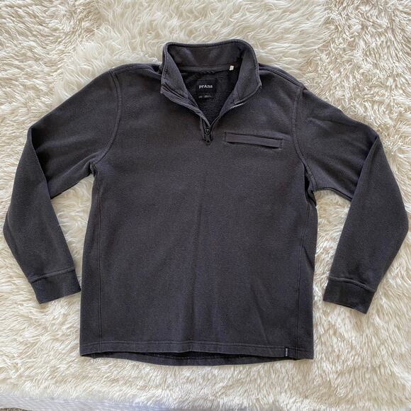 Prana Hemp Blend Men's 1/4 Zip Sweater in Charcoal, size L - Picture 1 of 11